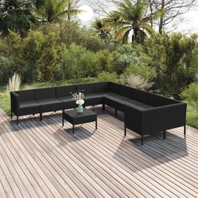 vidaXL 11 pcs conjunto lounge de jardim c/ almofadões vime PE preto