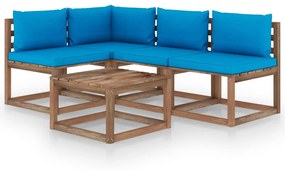 5 pcs conjunto lounge p/ jardim c/ almofadões azul-claro