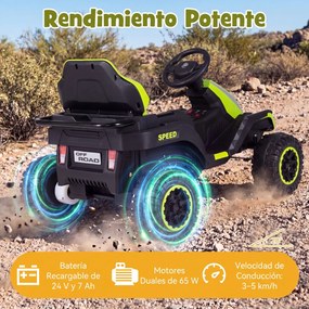 Trator Elétrico Infantil para crianças 3 a 6 anos, 152 x 68 x 60 cm, Reboque Removível 2 em 1, Verde