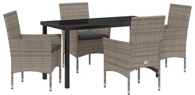 Conjunto de Jantar para Jardim com 5 Peças e Almofadas Cinzas em Ratta