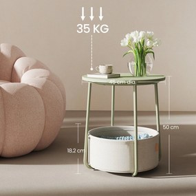 Mesa auxiliar redonda com cesto em tecido 45 x 50 cm verde + branco creme