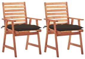 vidaXL Cadeiras de jantar p/ jardim 2 pcs c/ almofadões acácia maciça