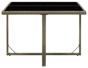 Mesa de jardim 109x107x74 cm vime PE e vidro cinzento
