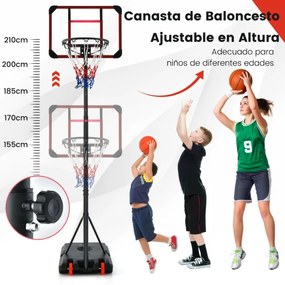 Cesto de basquetebol portátil ajustável em altura 193-248 cm com rodas Cesto de basquetebol enchível com areia e água para crianças e adultos