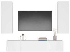 Conjunto móveis de TV 4 pcs madeira processada branco