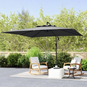 Guarda-sol de 3 x 3 m com manivela, base em cruz, inclinação e rotação de 360°, lona de 180 g/m² cinzento escuro
