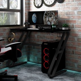 325412 vidaXL Secretária de gaming c/ pernas em forma de ZZ 110x60x75cm preto