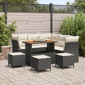Conjunto de Sofá de Jardim de 9 Peças com Almofadas Preto Rattan Sinté