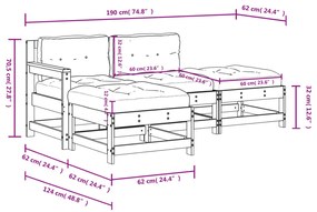 4 pcs conjunto lounge de jardim c/ almofadões pinho impregnado