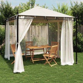 Gazebo com paredes de malha 2,93x2,93 m aço creme