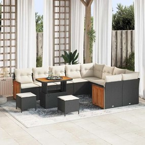 Conjunto de Sofá para Jardim vidaXL de 12 Peças com Almofadas Preto Rattan PE Acácia