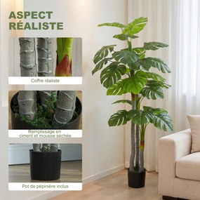 Árvore artificial, planta artificial Monstera, altura 1,5 m, tronco, ramos, líquen, folhas em forma de tartaruga, muito realista, vaso incluído