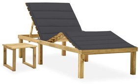 vidaXL Espreguiçadeira de jardim com mesa e almofadão pinho impregnado