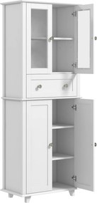 Armário de Cozinha Móvel Auxiliar de Cozinha com 2 Portas de Vidro Gaveta e Prateleiras Ajustáveis 61x35x168,5 cm Branco