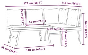 Bancos de jardim com almofadões 2 pcs aço revestido a pó preto