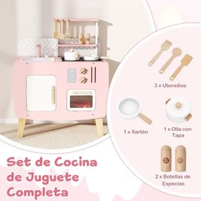 Cozinha de brincar em madeira para crianças 58 x 29 x 73,5 cm com fogão, lava-loiça, torneira, forno e acessórios para brincar às casinhas 3+ anos Ros