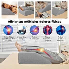 Almofada de elevação das pernas em cunha de espuma viscoelástica amovível com capa amovível respirável para dormir Ler Gravidez 60 x 54,5 x 20 cm Cinz