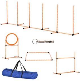 PawHut Conjunto de Treino de Agilidade para Cães de 4 Peças Kit Treino Agility para Cães com Slalom Área de Pausa Barreiras e Anel de Salto Laranja | Aosom Portugal