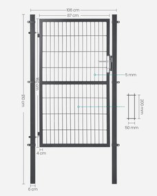 Portão de jardim com fechadura, 106 x 160 cm, aço galvanizado cinzento