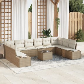 vidaXL Conjunto de Sofá de Jardim de 11 Peças com Almofadas Castanho Poli Rattan