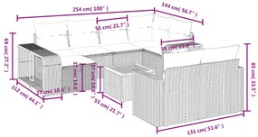 11 pcs conjunto sofás de jardim c/ almofadões vime PE bege