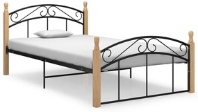 Estrutura de cama 120x200cm metal/madeira carvalho maciça preto