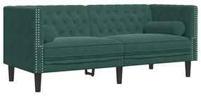 3 pcs conj. de sofás chesterfield com rolos veludo verde-escuro