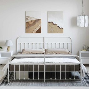 Estrutura de cama com cabeceira e pés 193x203 cm metal branco
