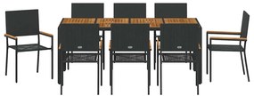 Conjunto de Jantar de Jardim vidaXL 9 Peças Polirattan Preto