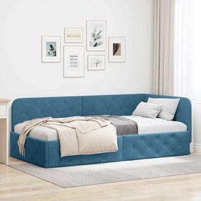 vidaXL Estrutura de Cama de Canto Azul 90 x 190 cm Veludo