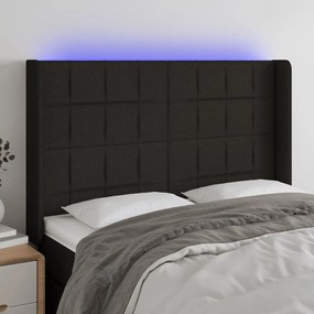 3124048 vidaXL Cabeceira de cama c/ luzes LED tecido 147x16x118/128 cm preto