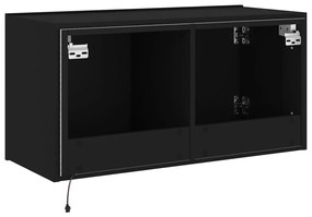 Móvel de parede para TV com luzes LED 80x35x41 cm preto