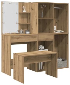 vidaXL Conjunto penteadeiracom LED deriv. madeira carvalho artisiano