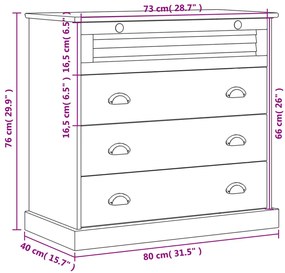Armário com gavetas VIGO 80x40x76 cm pinho maciço branco
