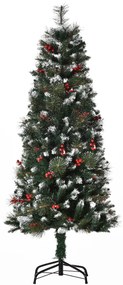 HOMCOM Árvore de Natal Artificial 150cm Ignífugo com 360 Ramos 38 Bagas Folhas de PVC Base Dobrável e Suporte Metálico Verde