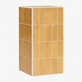 Mesa Lateral De Jardim Quadrada 30x30 Cm Em Cimento E Azulejos Bongani Amarelo Mel - Sklum