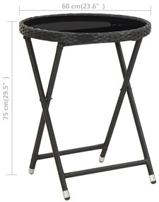 Mesa de chá 60 cm vime PE e vidro temperado preto