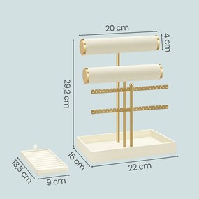 Porta-joias com suporte para anéis removível  15 x 22 x 29,2 cm Branco creme-dourado