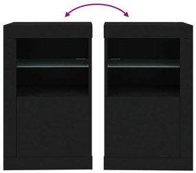 Armário de apoio com luzes LED derivados de madeira preto