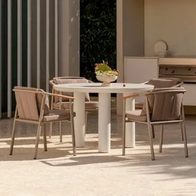 Conjunto De Mesa Redonda Arken, Ø120 Cm, Em Cerâmica E Alumínio, E 4 Cadeiras De Jardim Yervin Com Braços, Em - Sklum