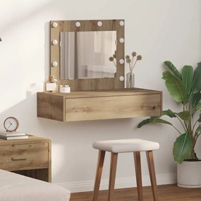 vidaXL Mesa de Maquiagem Suspensa com Luzes LED Carvalho Artesanal