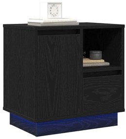 Criado-mudo com LED Carvalho Preto 50x34,5x50 cm