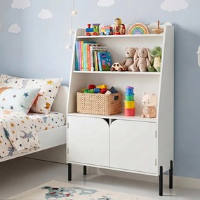 Estante de Arrumação Infantil, 80 x 30 x 121 cm, 3 Estantes Abertas e 2 Portas, Branco