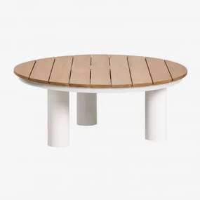 Mesa De Centro De Jardim Redonda Ø80 Cm Em Madeira De Teca E Alumínio Umeko Ø80 Cm - Sklum
