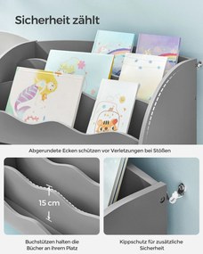Estante para crianças com 2 caixas para brinquedos e livros 30 x 93 x 100 cm Cinzento