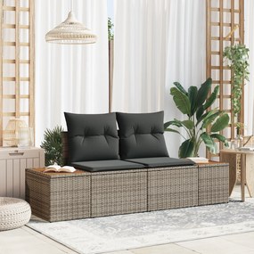 Sofá de Jardim de 2 Lugares com Armazenamento e Almofadas Cinza em Polyrattan