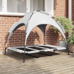 vidaXL Cama Elevada para Cães com Toldo Removível Cinza Prateado XL Aço
