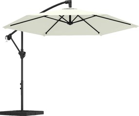 Outsunny Guarda-sol suspenso aprox. Ø300 cm com mecanismo de travamento, manivela, base e pesos Creme branco | Aosom Portugal