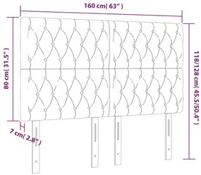 Cabeceira cama c/ luzes LED veludo 160x7x118/128cm cinza-claro