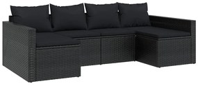 2 pcs conjunto lounge de jardim c/ almofadões vime PE preto